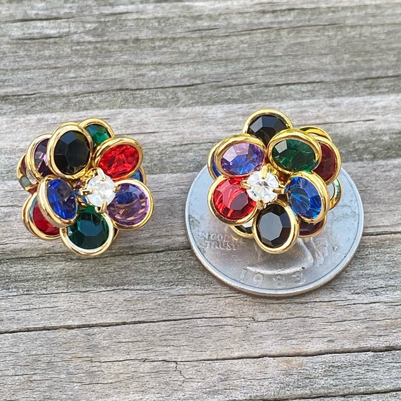 Sparkling multicolor floral fashion earrings gold plated - Picture 6 of 12